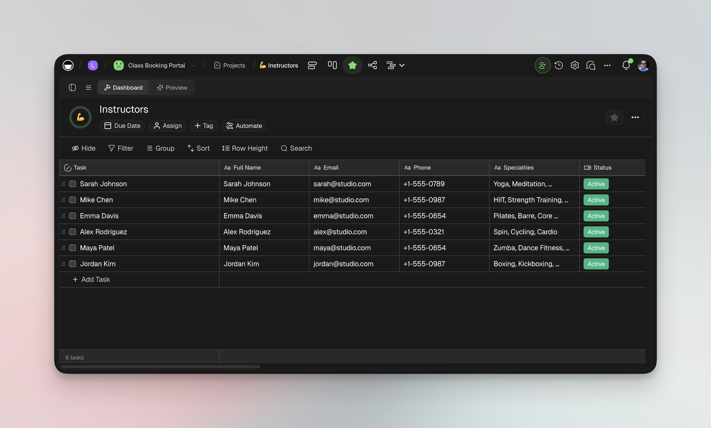 Class booking system backend