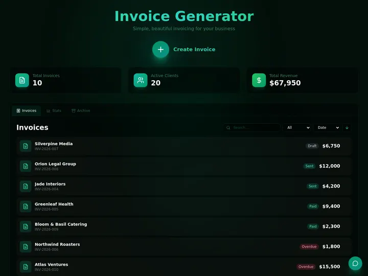 12 best AI invoice and financial document generators 2026 — invoices, balance sheets, and KPI reports built as a live app