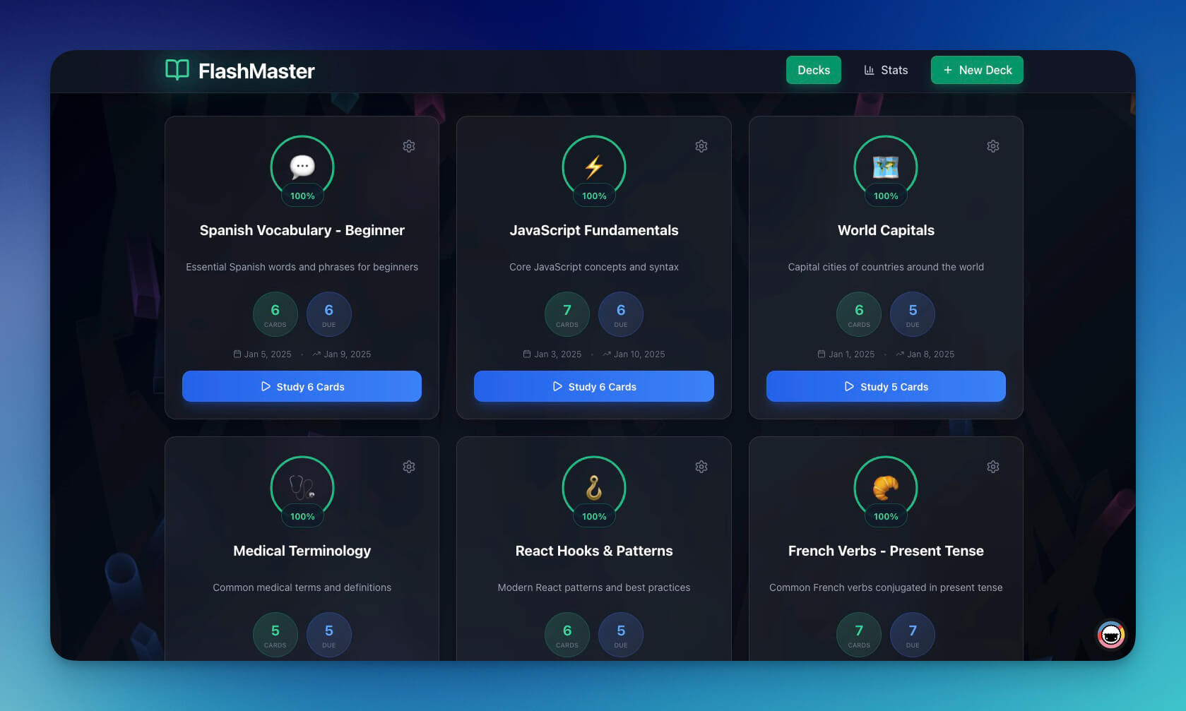 AI learning app — flash deck maker built with Taskade Genesis