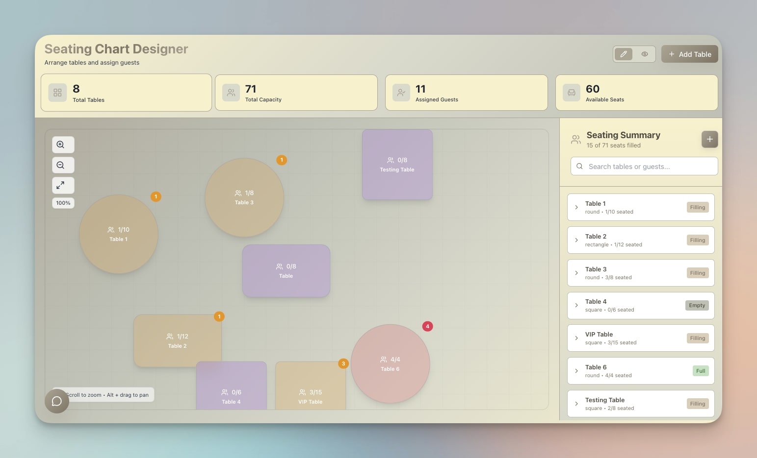 AI event management and seating chart planner built with Taskade Genesis