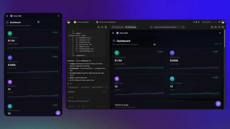 Taskade Genesis CRM sales dashboard — the best AI CRM builder for sales teams in 2026