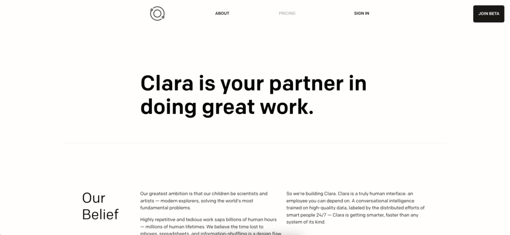 Clara AI user interface.