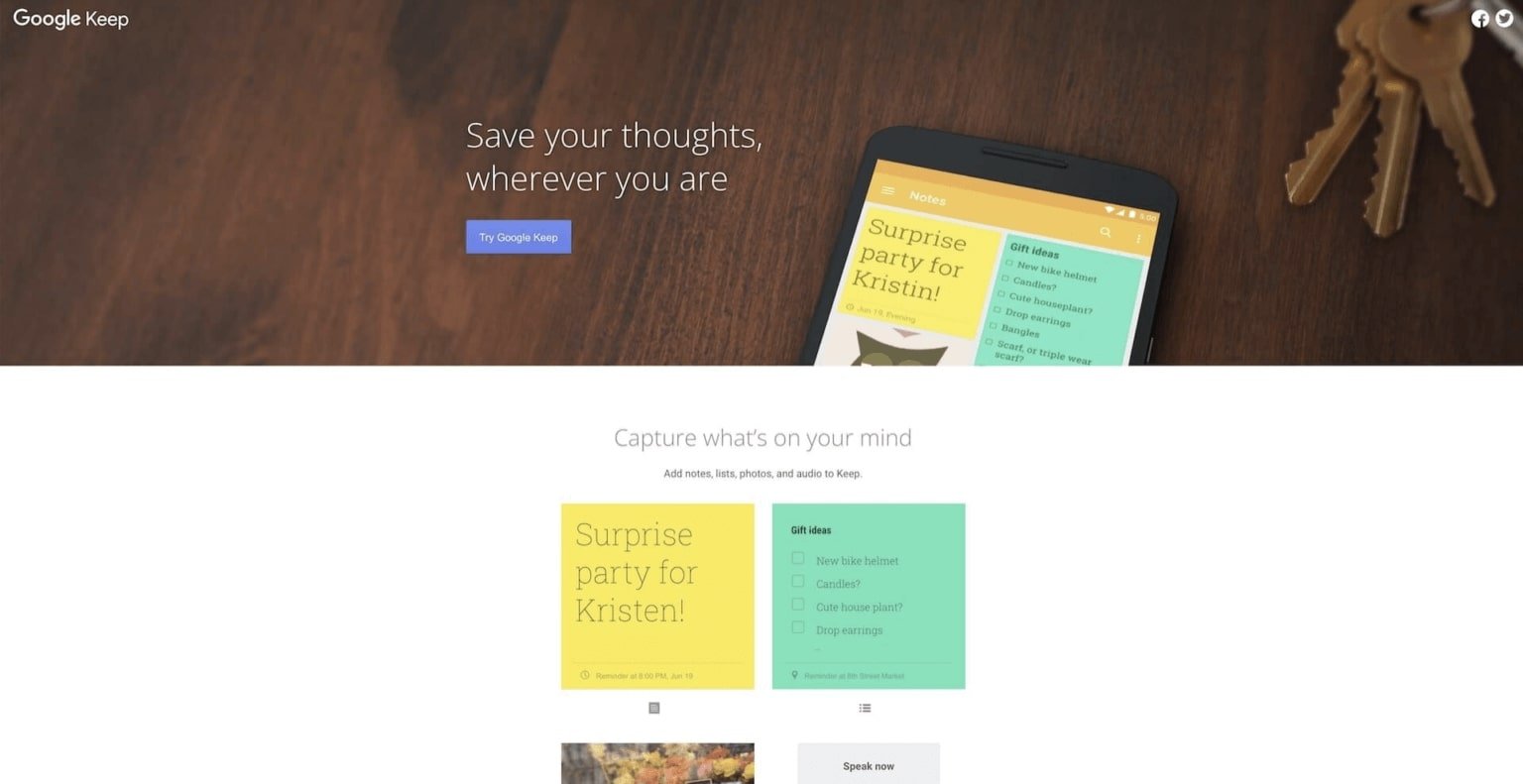 Google Keep user interface.