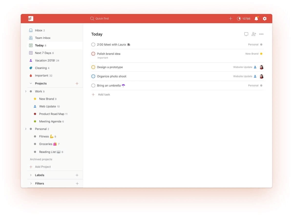 Todoist user interface.