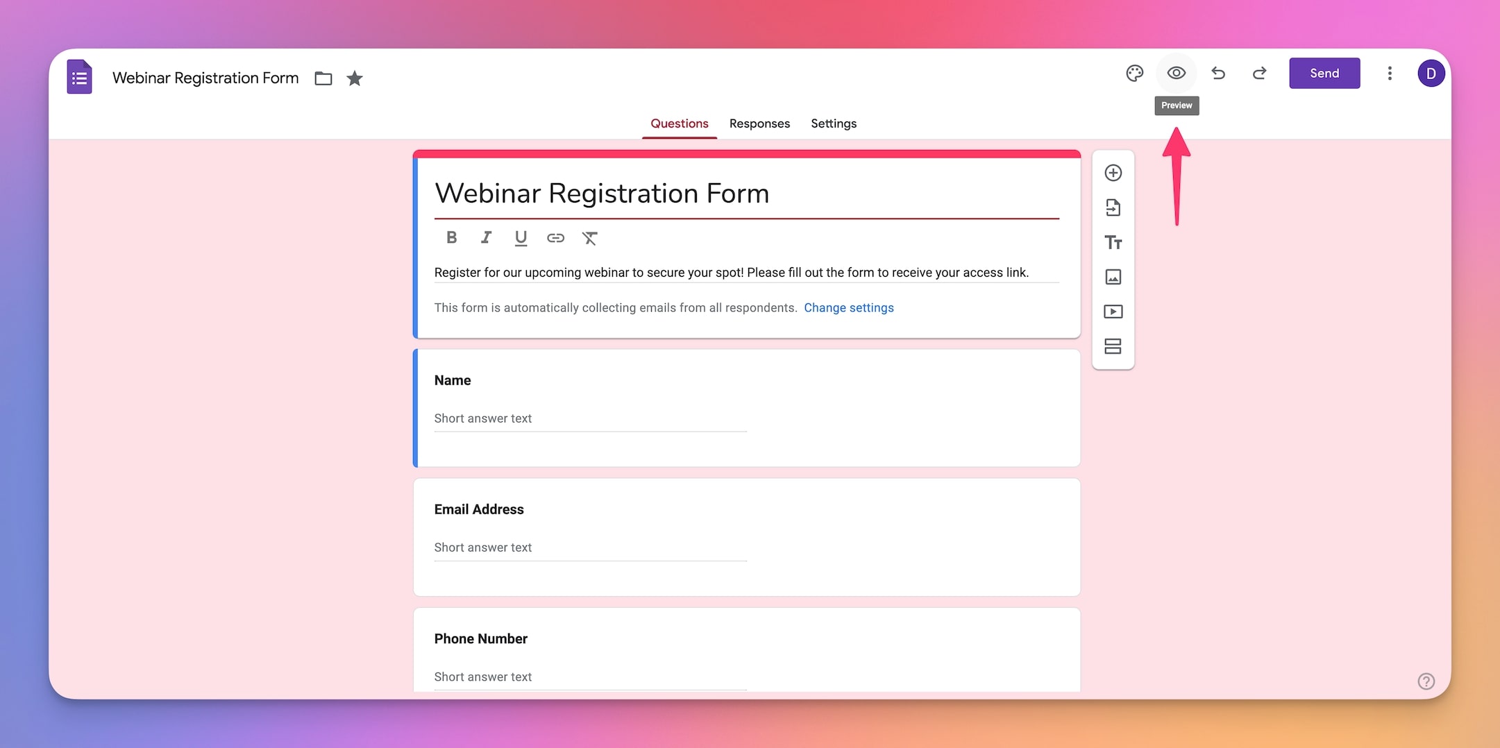 Form preview in Google Forms.