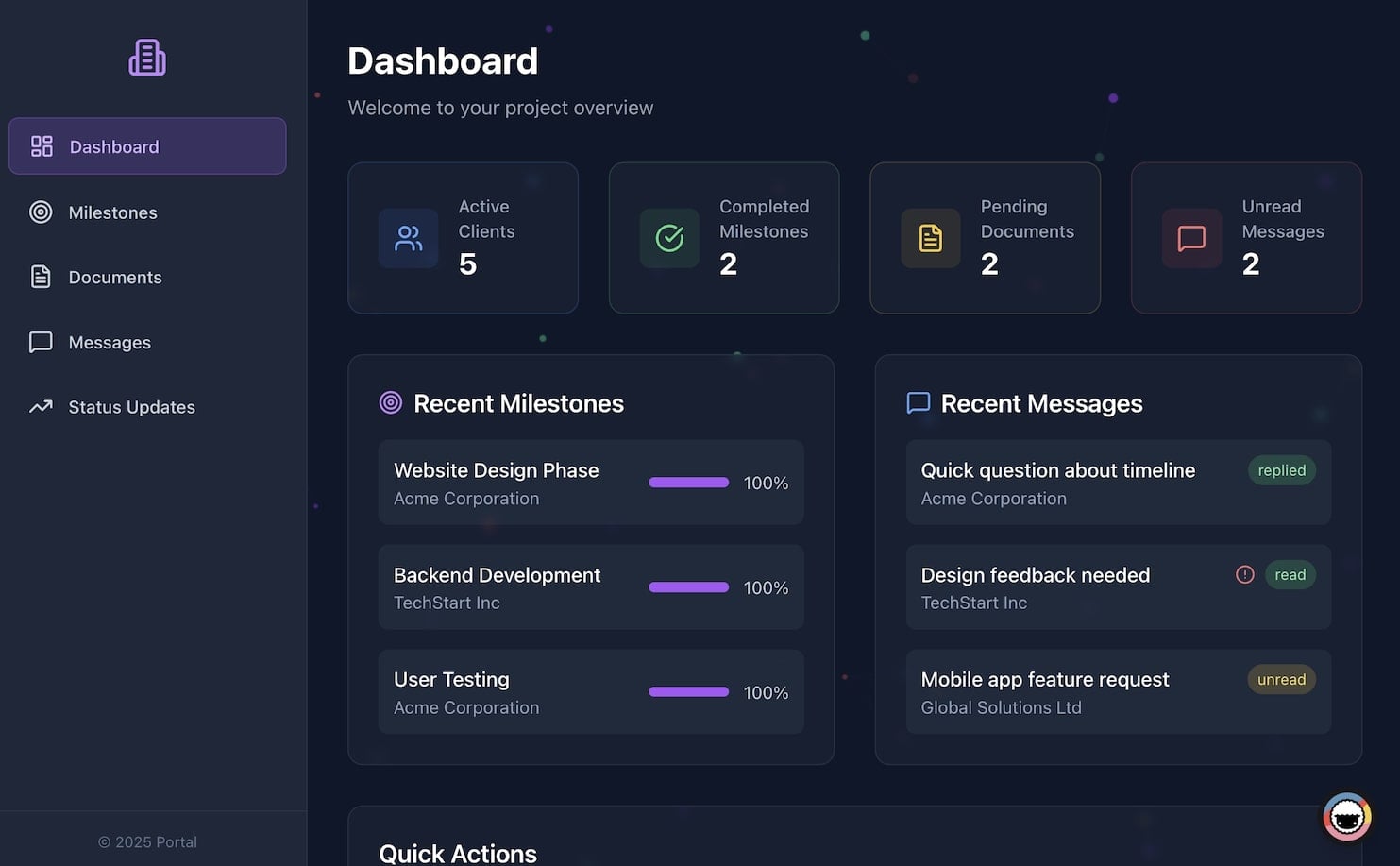 Build a client portal without code in 2026 — a live branded portal on Taskade Genesis where clients see project status and message you, with an AI agent answering questions and automations keeping everyone in sync, no developer required