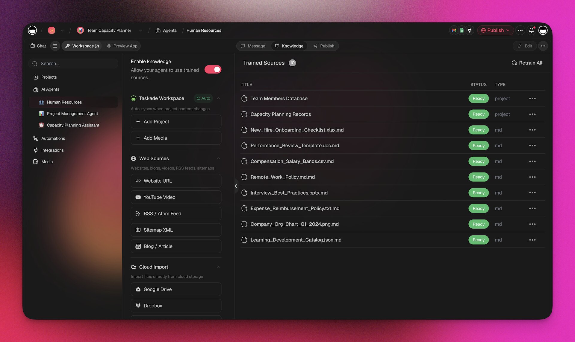 Taskade Agent Training Interface