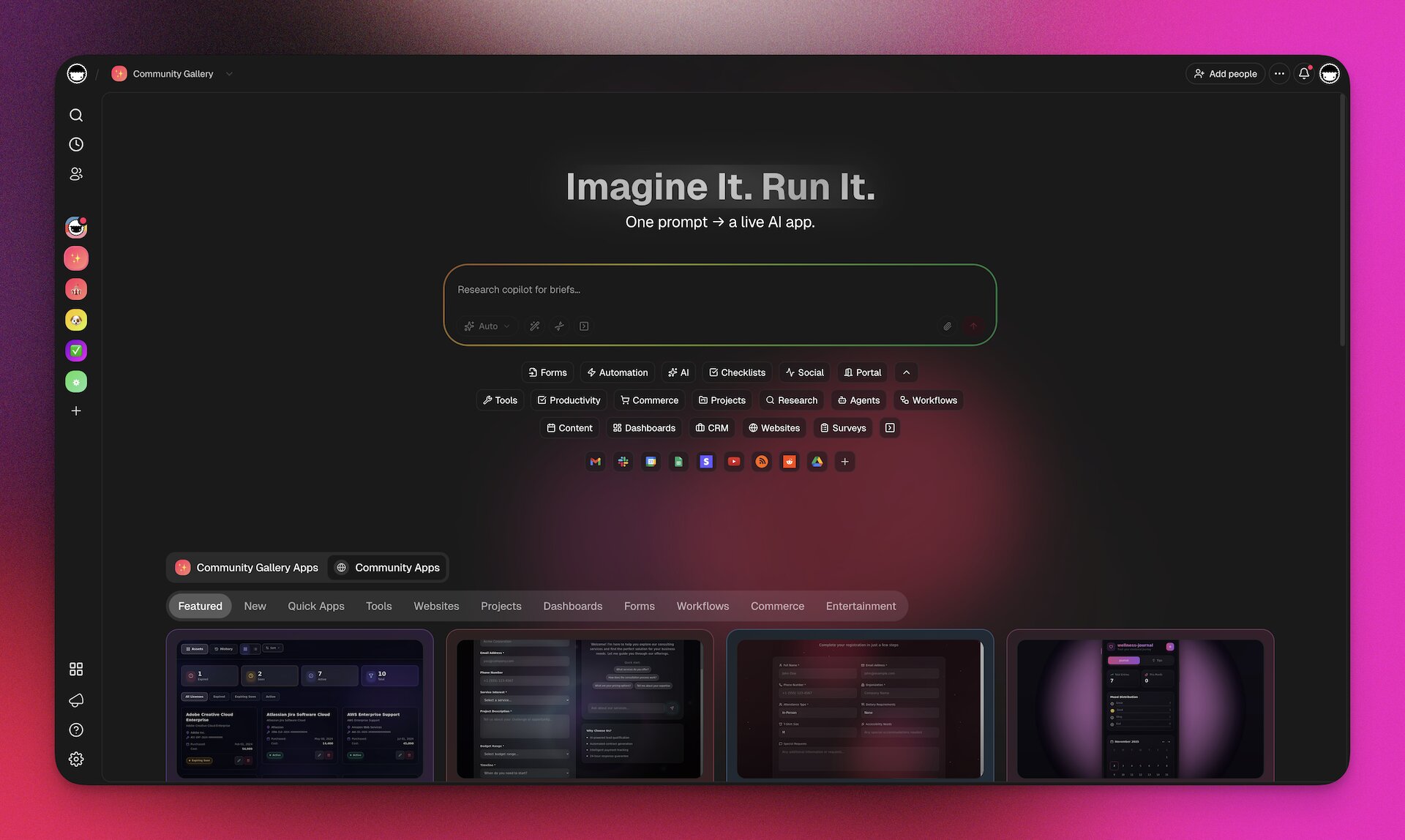 Taskade Genesis interface — prompt to living workspace
