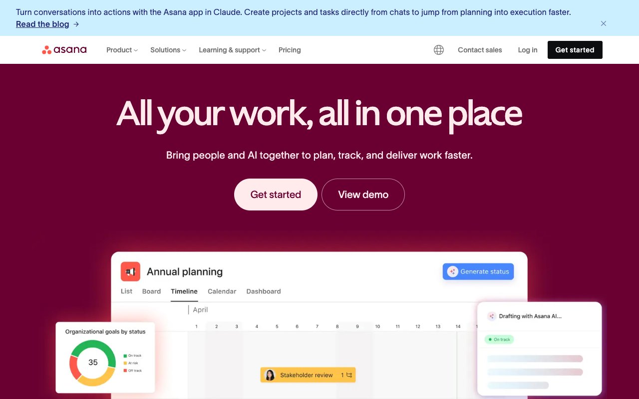 Asana project management with AI intelligence features