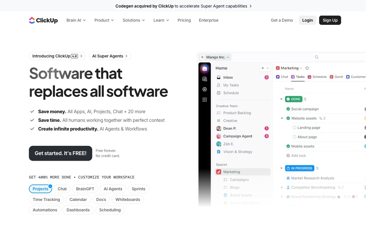 ClickUp AI Brain interface for team productivity