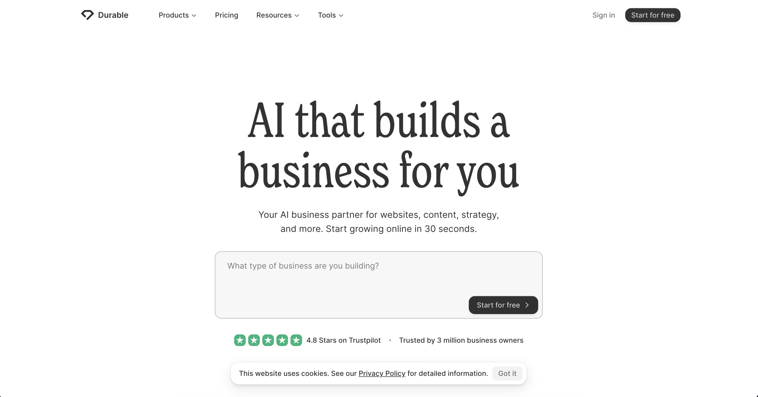 Durable AI Website Builder