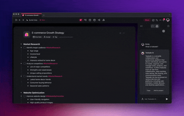 AI Prompt Template Library in Taskade.