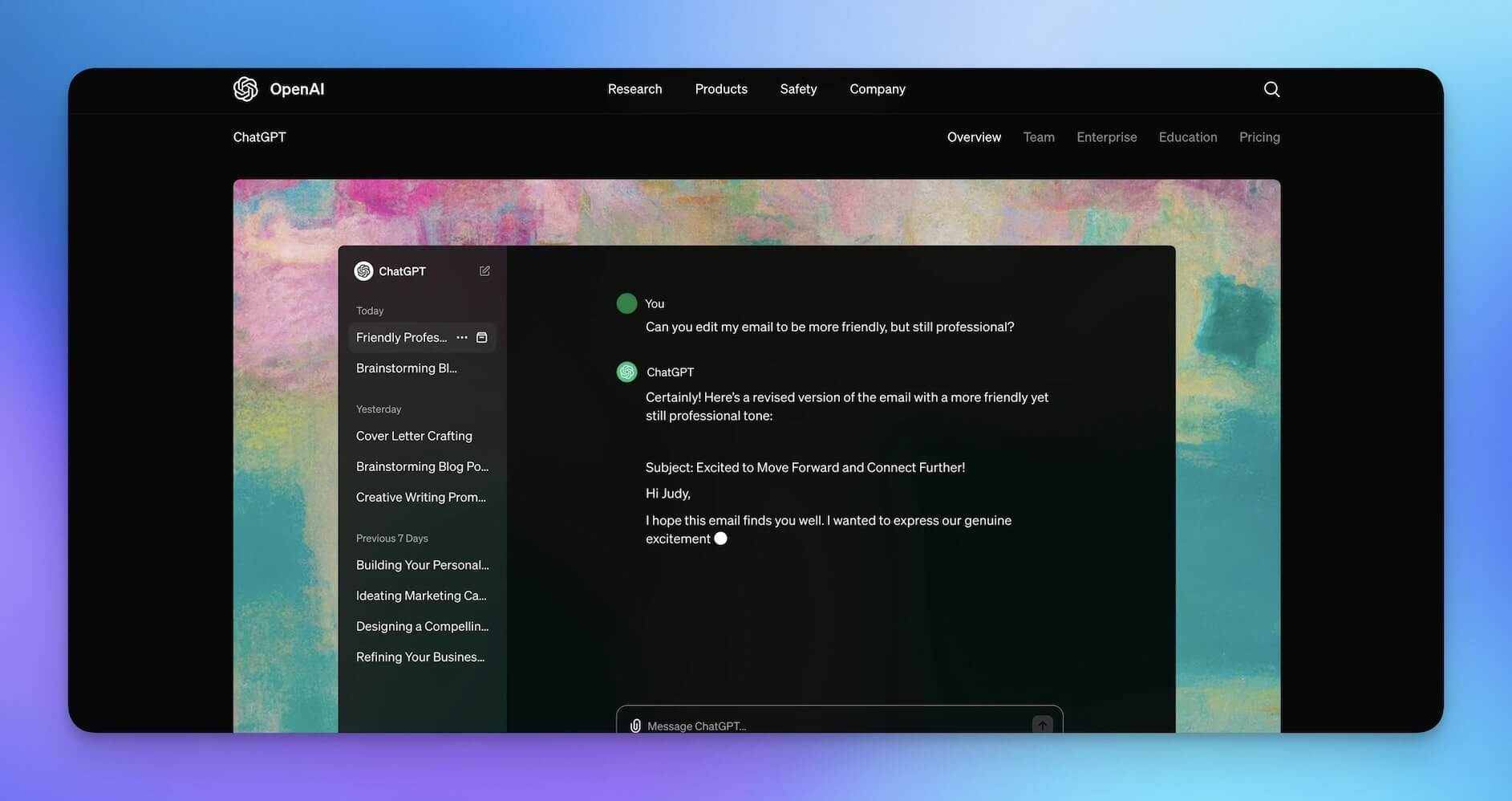 ChatGPT user interface.