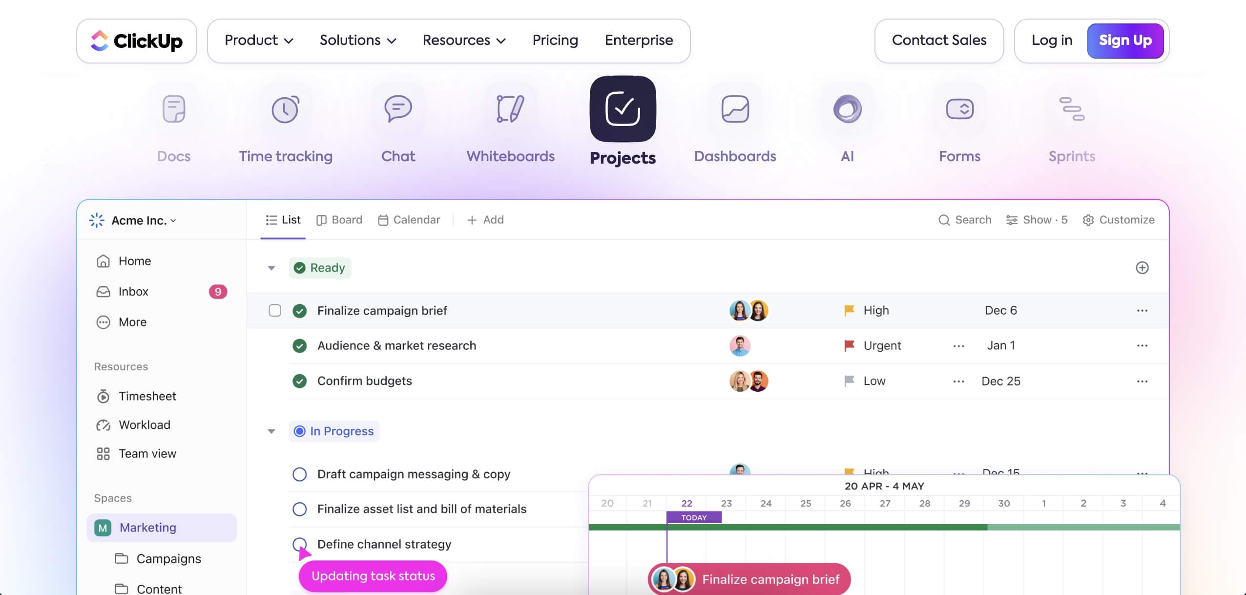 ClickUp user interface.