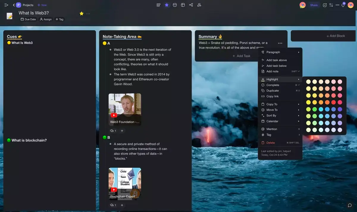 A Cornell note in Taskade.