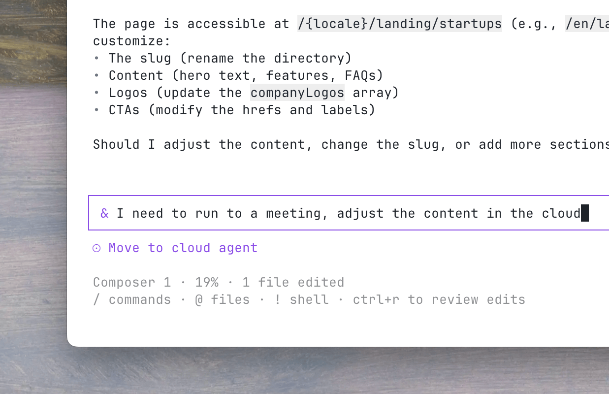 Cursor getting started interface