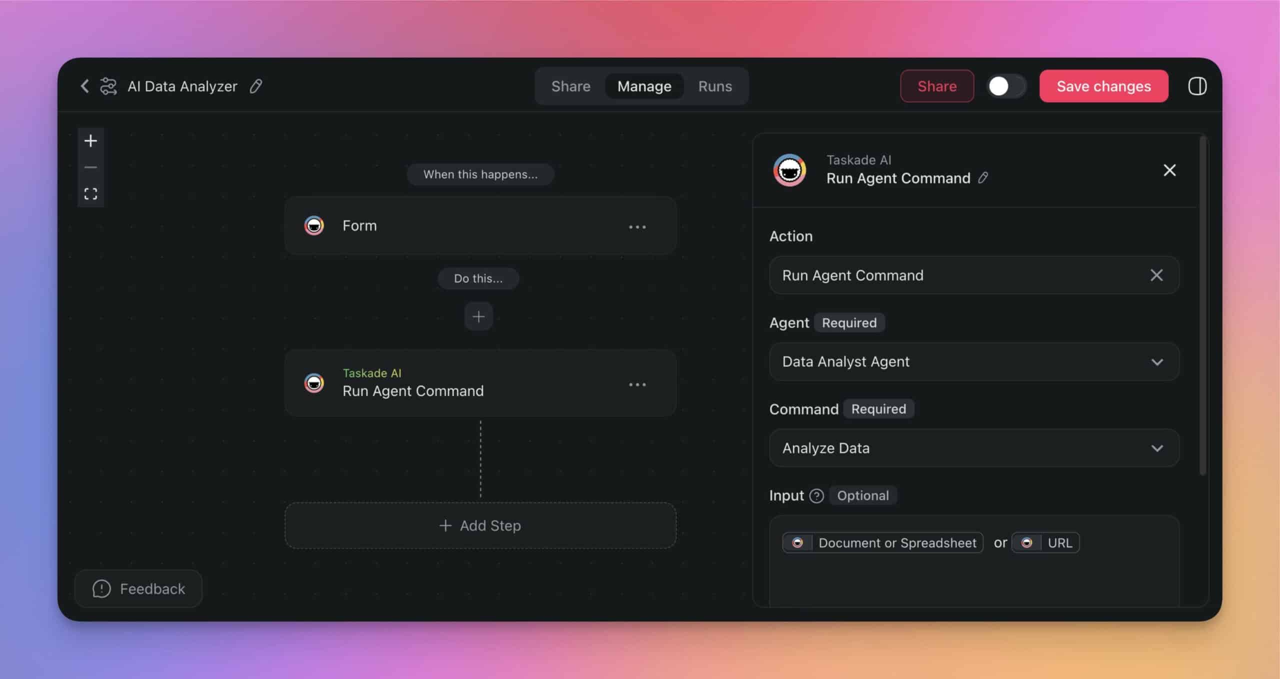 Automation flow builder in Taskade.