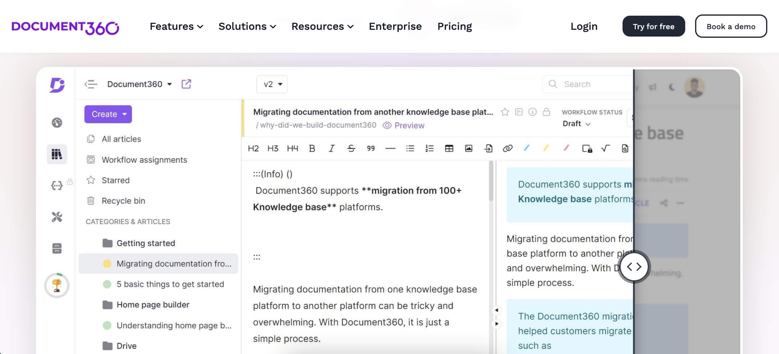 Document360 user interface.