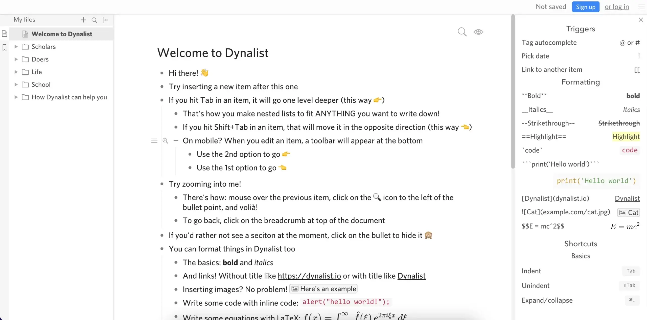 An outline in Dynalist.
