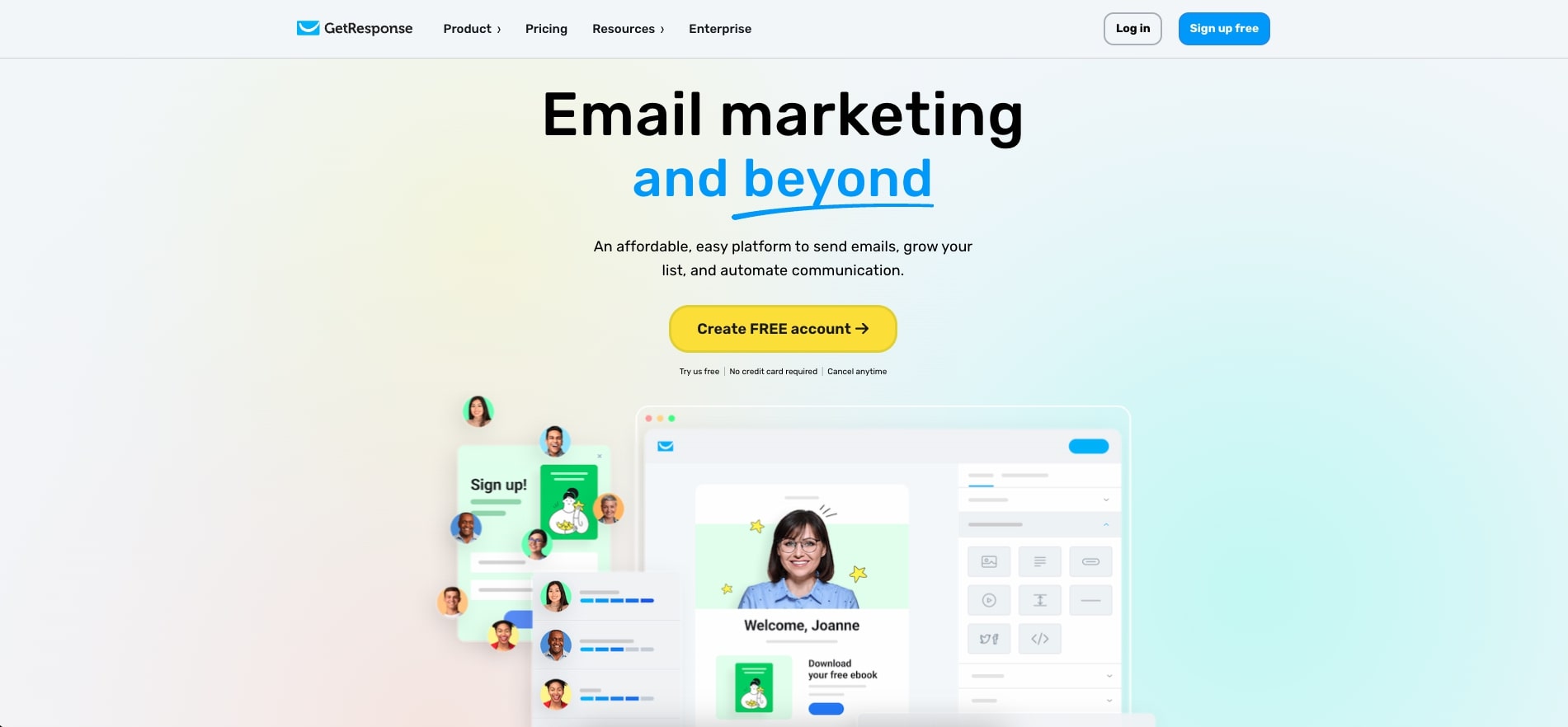 GetResponse user interface.