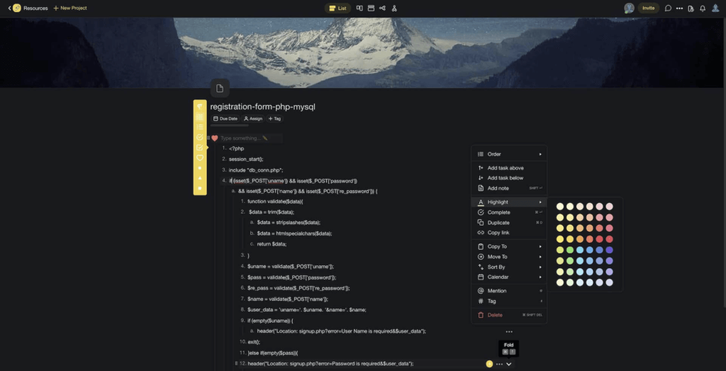 Taskade user interface.