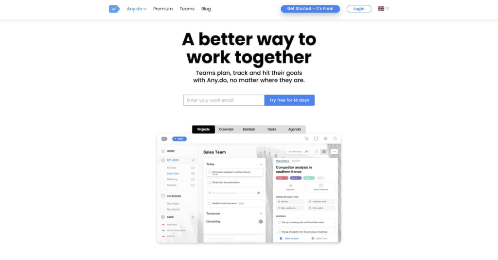 Any.do Teams user interface.