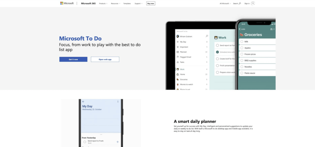 Wunderlist/Microsoft To-Do user interface.