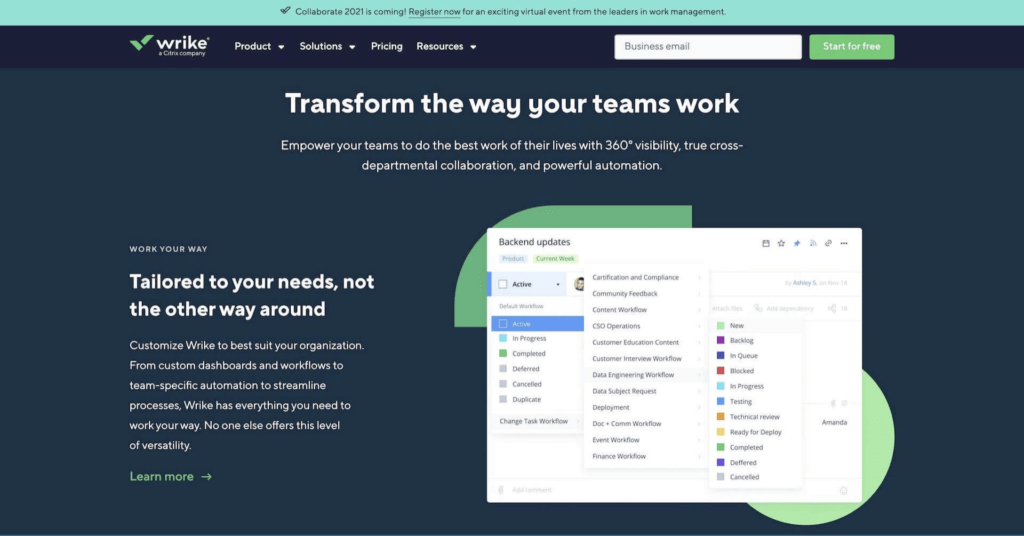 Wrike user interface.
