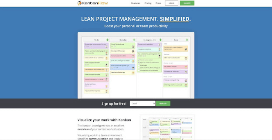 KanbanFlow user interface.