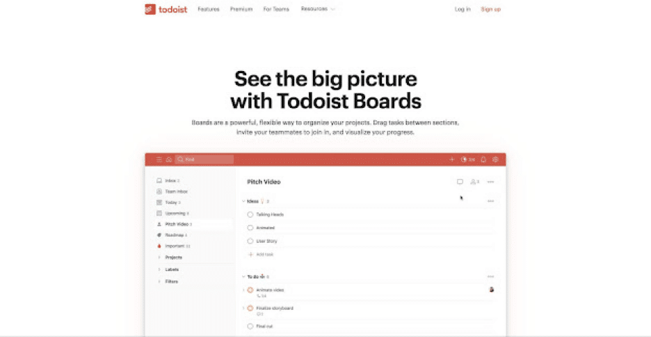 Todoist user interface.