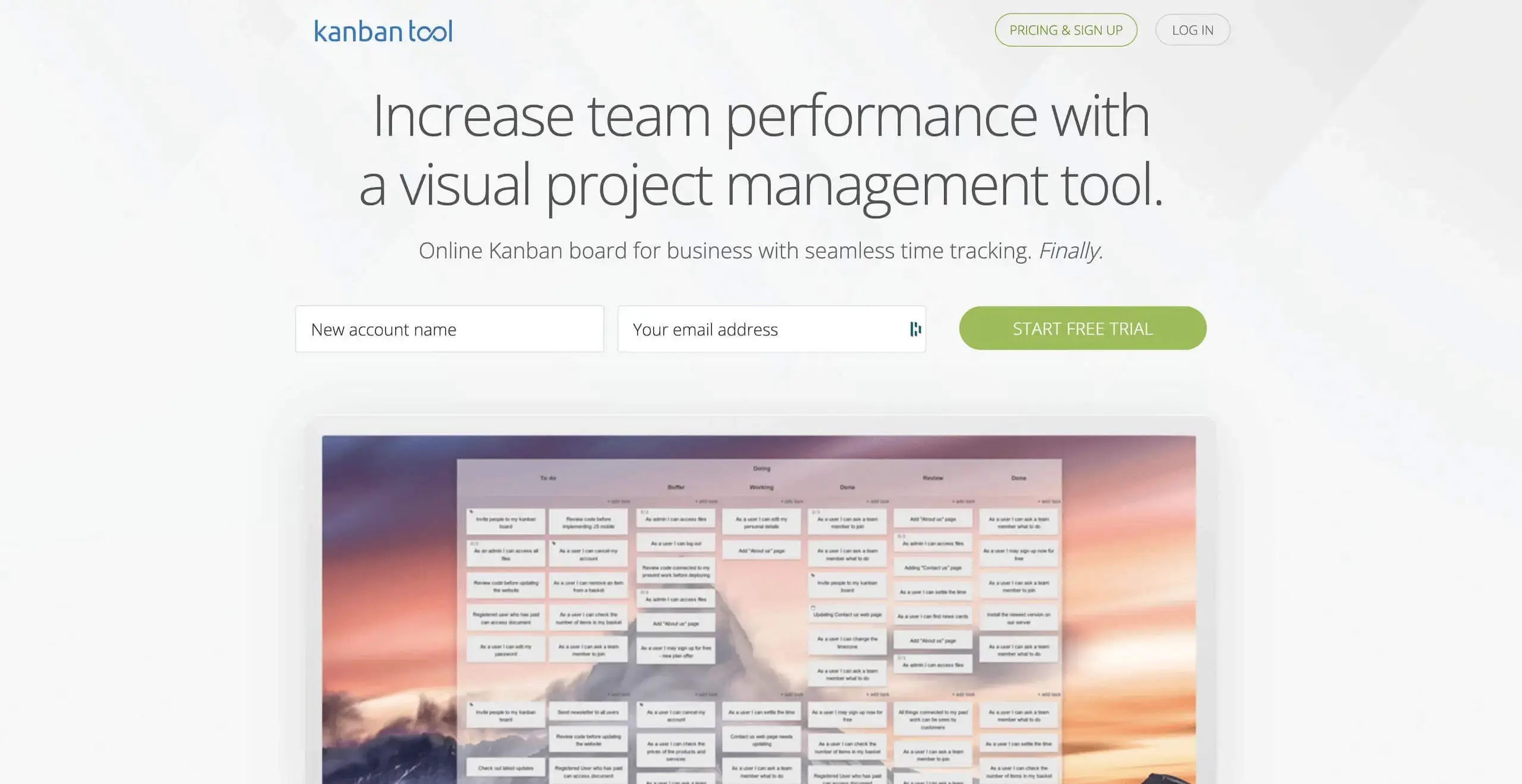 Kanban tool user interface.