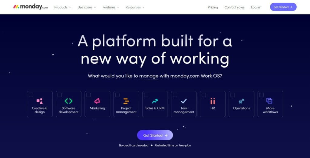 Monday.com platform overview showing multiple products and features