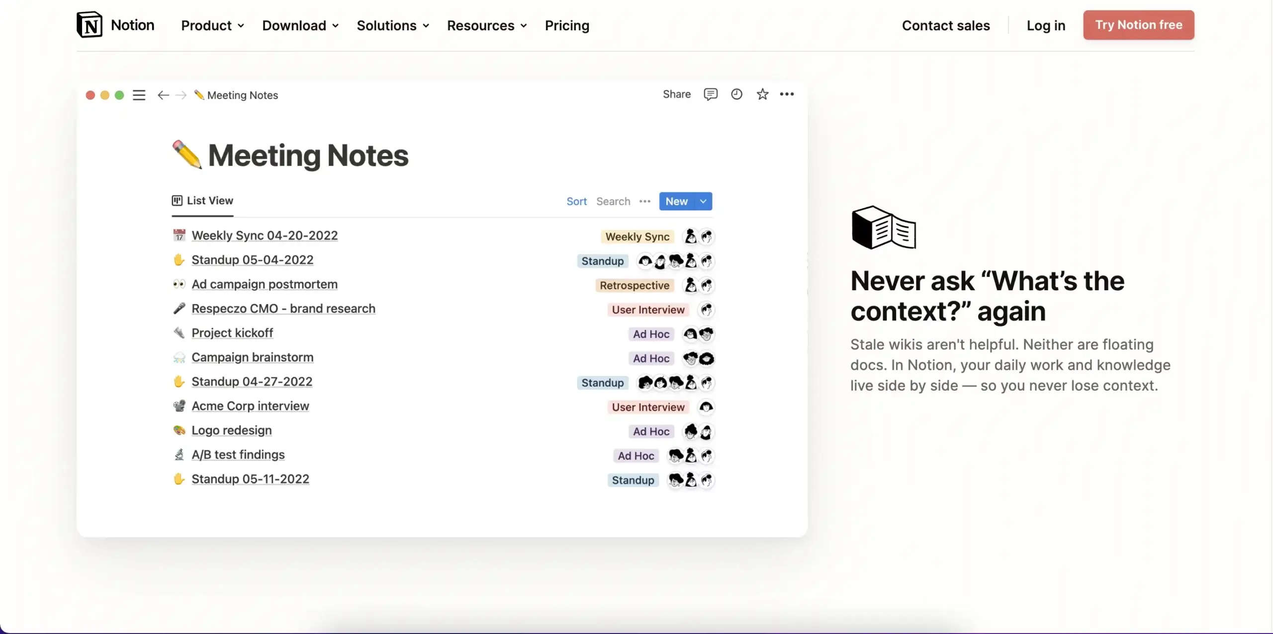 Notion user interface.