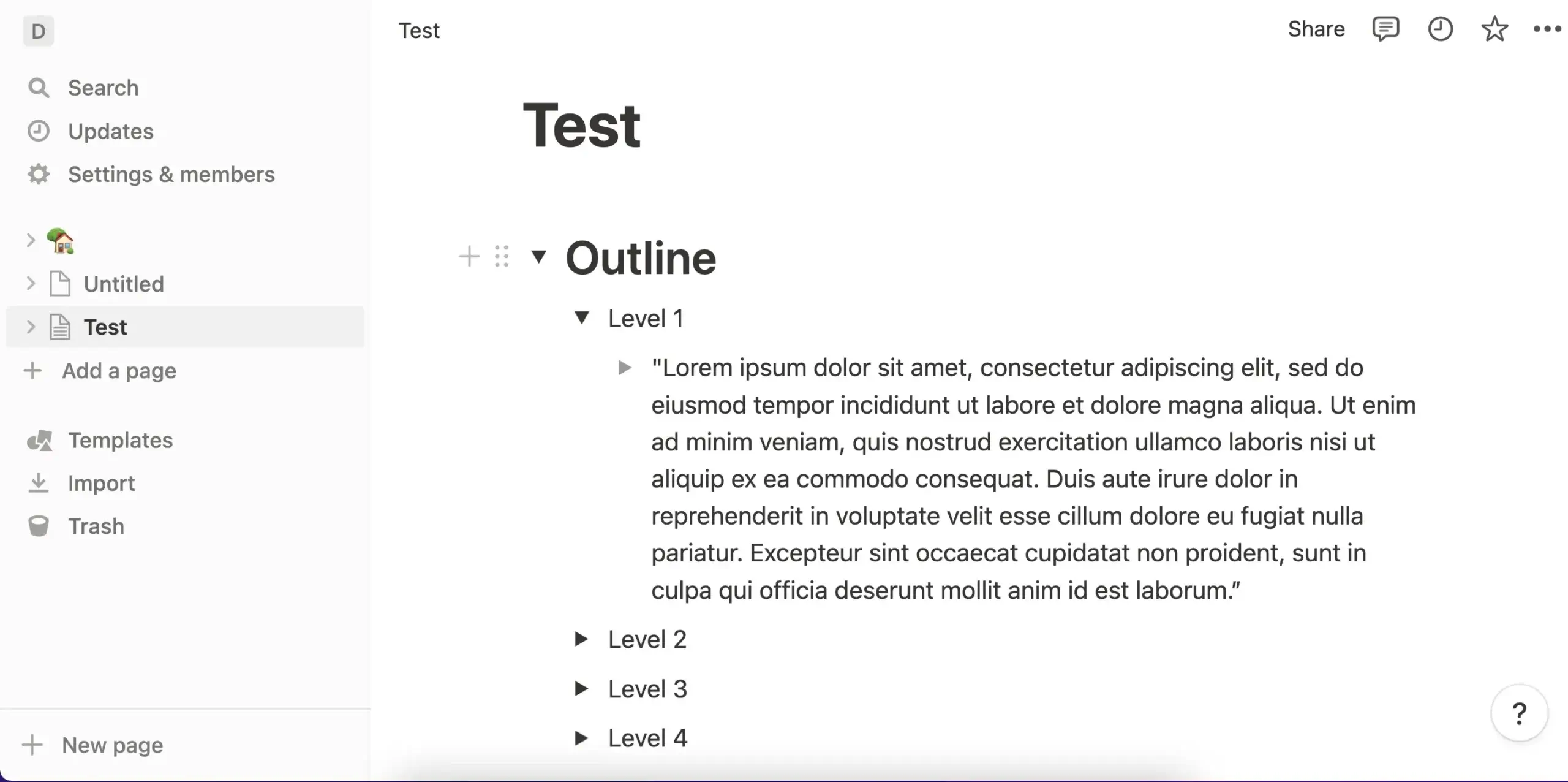 An outline in Notion.