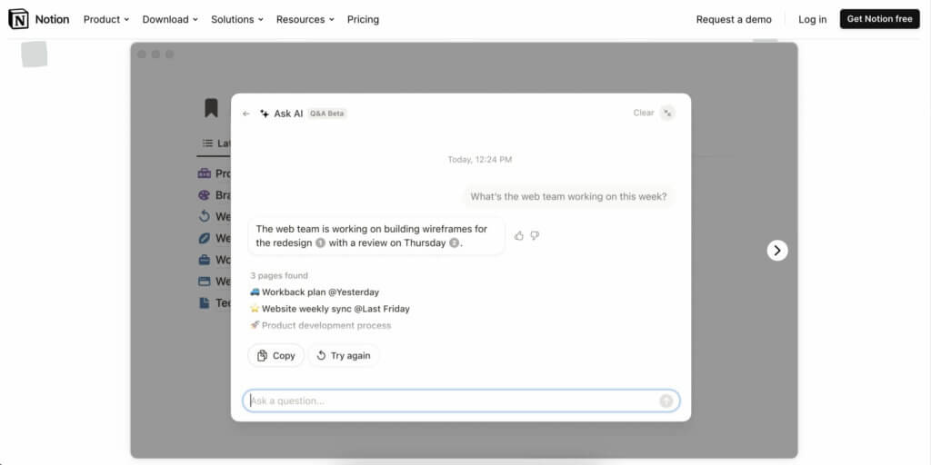 Notion user interface.