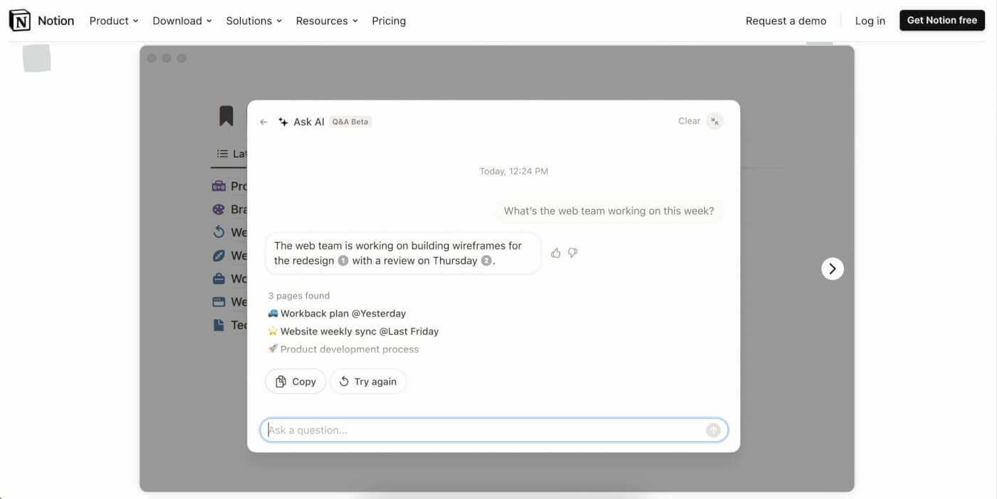 Notion AI user interface.