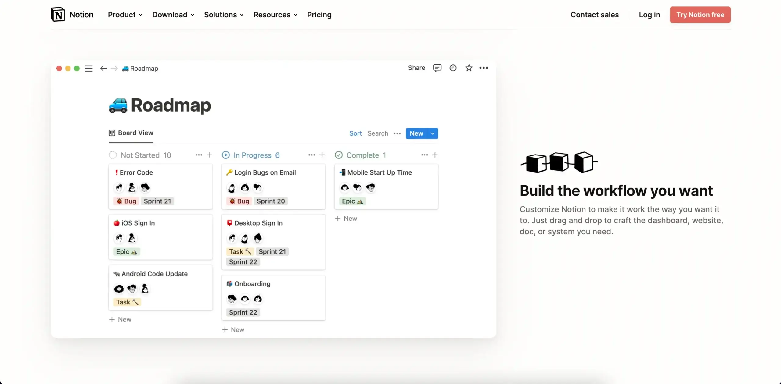 Notion user interface.
