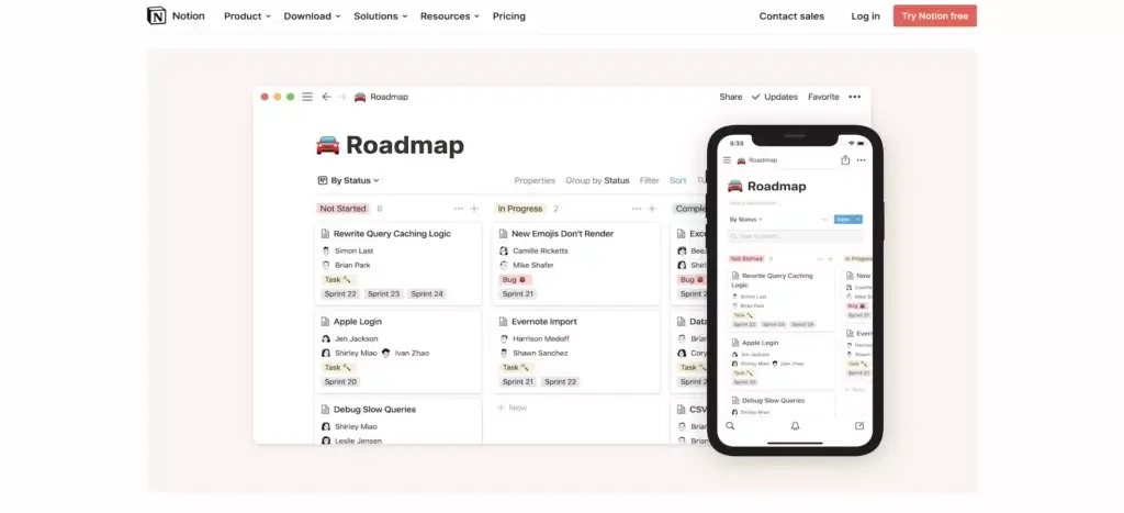 Notion user interface.