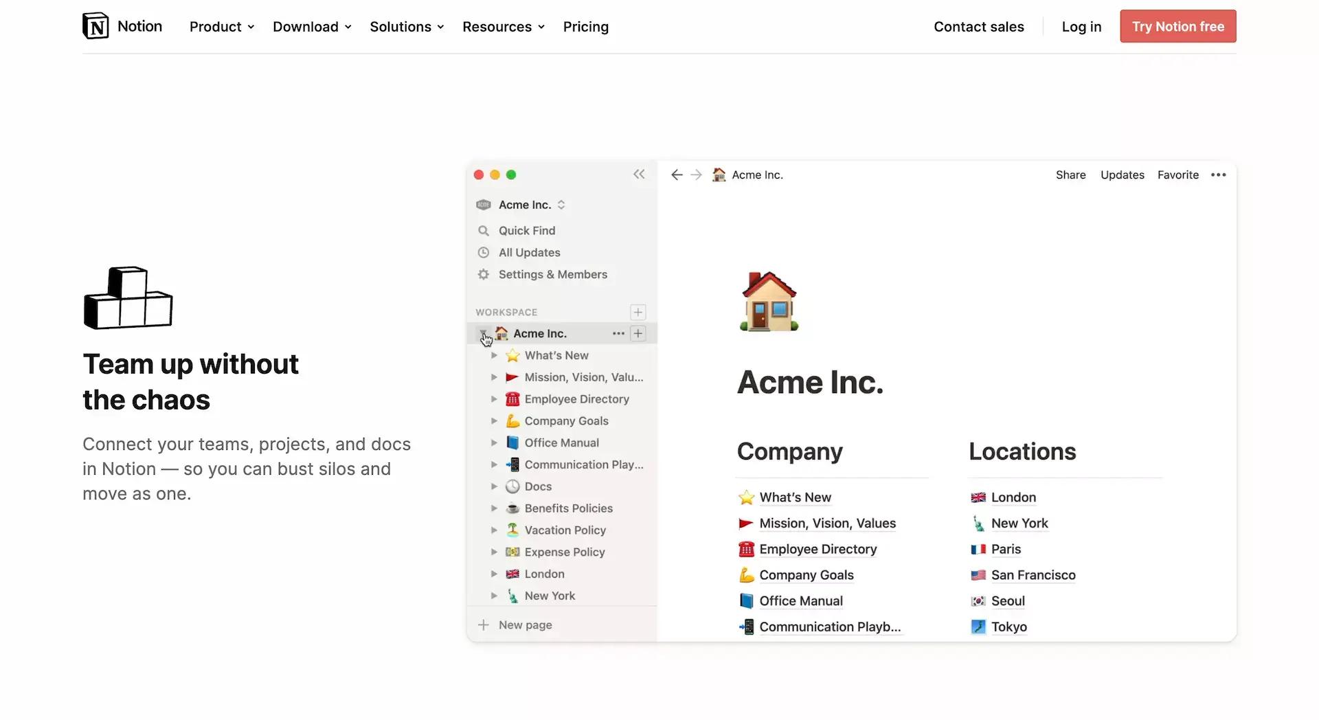 Notion user interface.