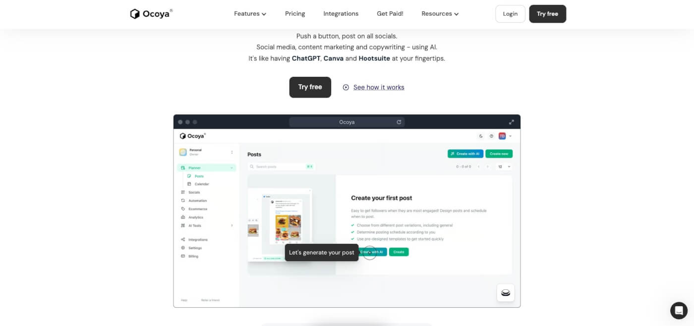 Ocoya user interface.