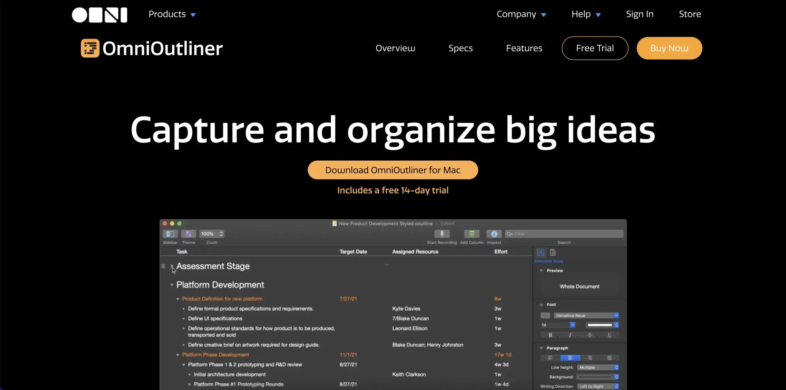 OmniOutliner user interface.
