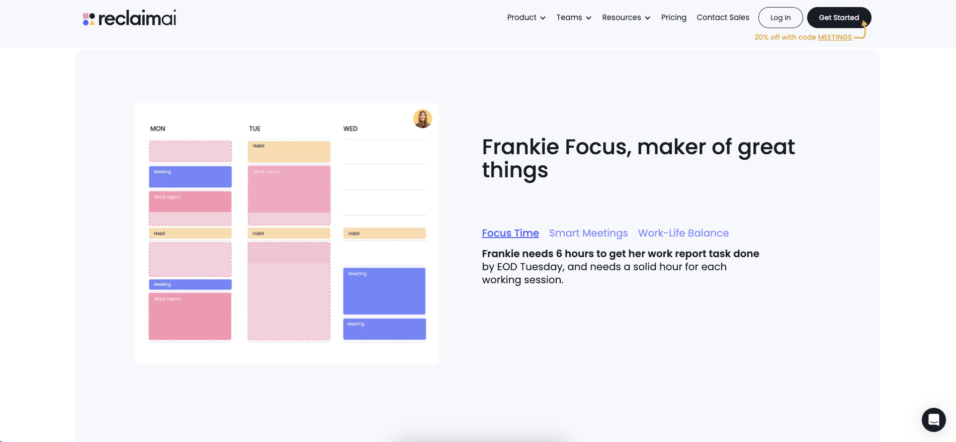 Reclaim AI user interface.