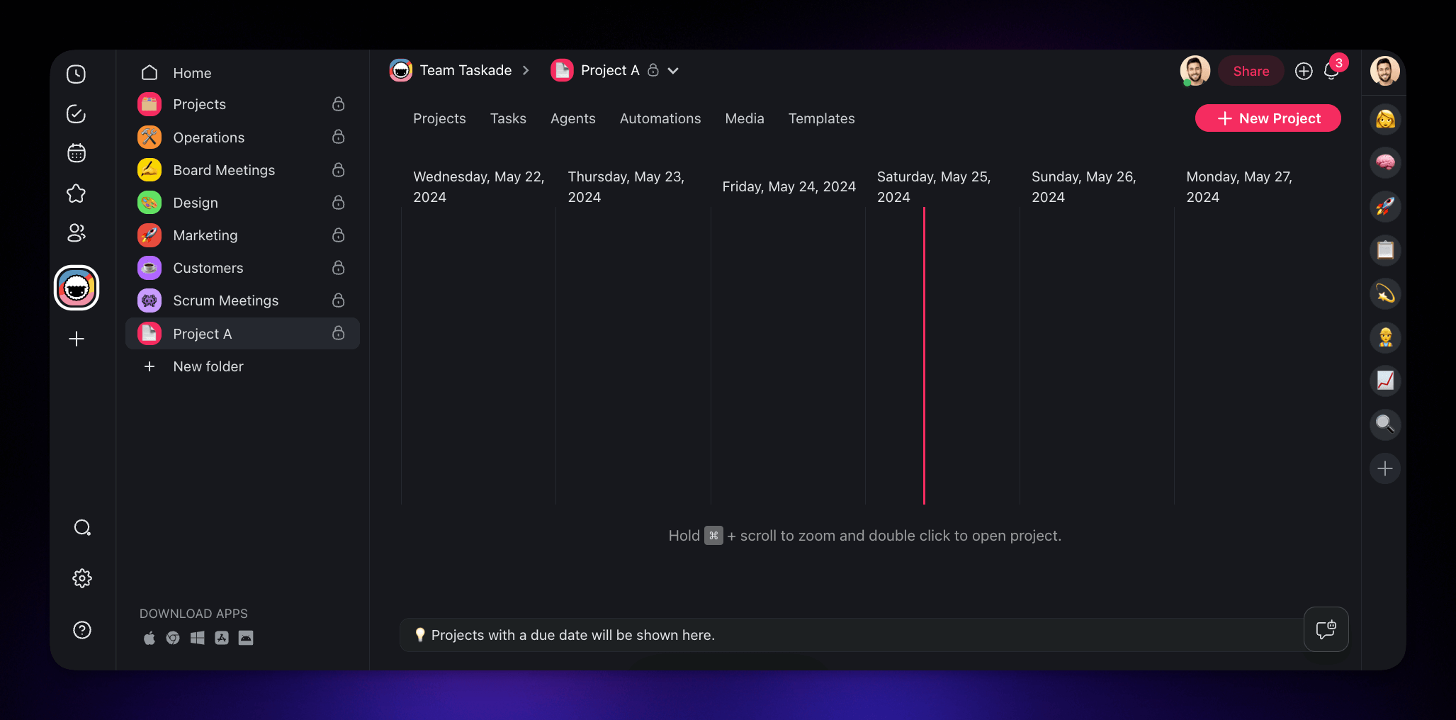 An empty roadmap in Taskade.