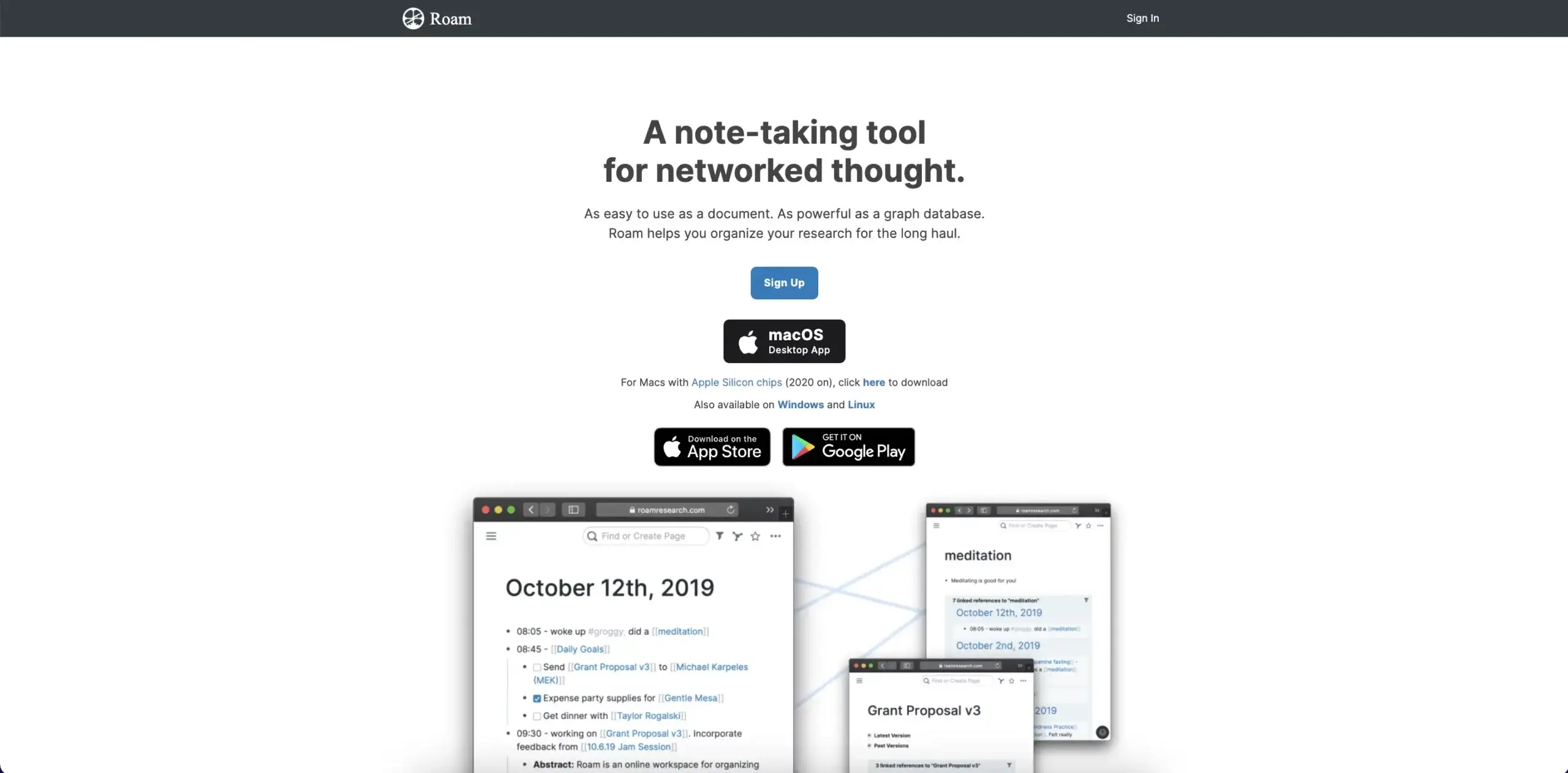 Roam Research user interface.