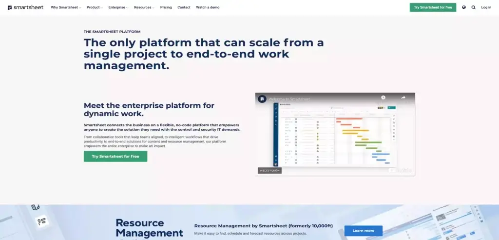 Smartsheet user interface.
