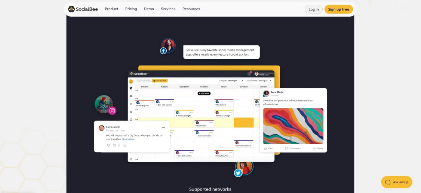 SocialBee user interface.