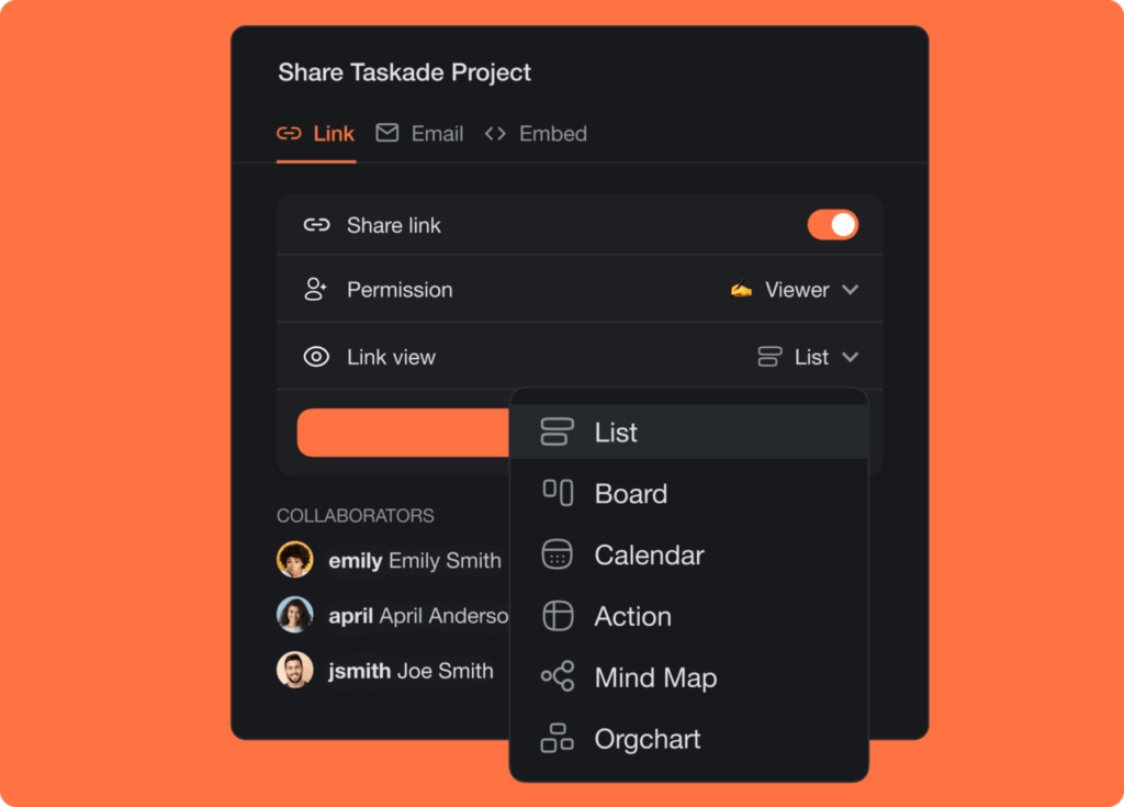 Project sharing menu.