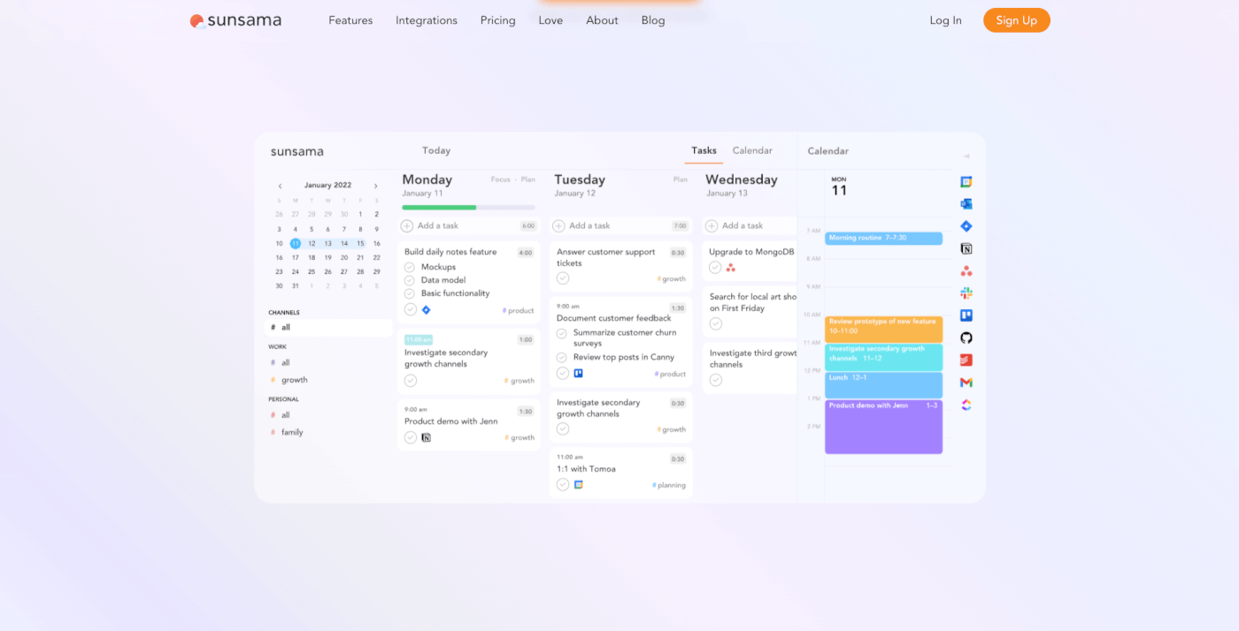 Sunsama user interface.