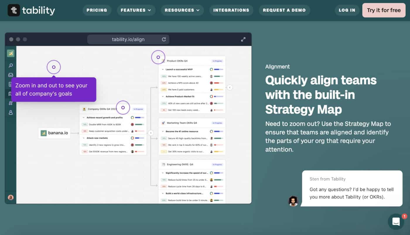 Tability AI user interface.
