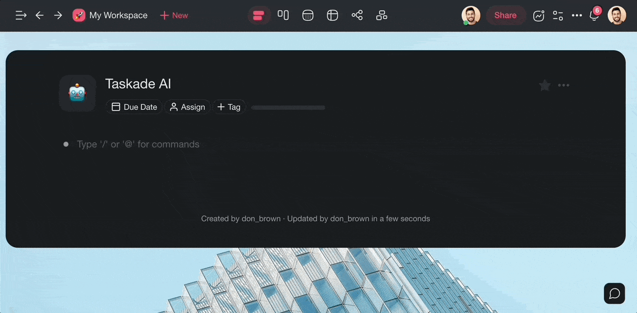 Taskade AI user interface.